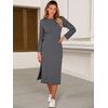 image:imageANRABESS Womens 34 Sleeve Midi T Shirt Fall Dresses  Striped Solid FloralLong Sleeve Slit Crew Neck ampChest Pocket2026 Fall OutfitsCasual Travel Vacation ClothesSummer SpringGray