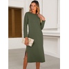 image:imageANRABESS Womens 34 Sleeve Midi T Shirt Fall Dresses  Striped Solid FloralLong Sleeve Slit Crew Neck ampChest Pocket2026 Fall OutfitsCasual Travel Vacation ClothesSummer SpringArmy Green