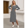 image:imageANRABESS Womens 34 Sleeve Midi T Shirt Fall Dresses  Striped Solid FloralLong Sleeve Slit Crew Neck ampChest Pocket2026 Fall OutfitsCasual Travel Vacation ClothesSummer SpringBlack White Stripe