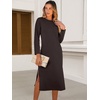 image:imageANRABESS Womens 34 Sleeve Midi T Shirt Fall Dresses  Striped Solid FloralLong Sleeve Slit Crew Neck ampChest Pocket2026 Fall OutfitsCasual Travel Vacation ClothesSummer SpringCoffee