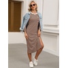 image:imageANRABESS Womens 34 Sleeve Midi T Shirt Fall Dresses  Striped Solid FloralLong Sleeve Slit Crew Neck ampChest Pocket2026 Fall OutfitsCasual Travel Vacation ClothesSummer SpringBrown White Stripe