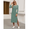 image:imageANRABESS Womens 34 Sleeve Midi T Shirt Fall Dresses  Striped Solid FloralLong Sleeve Slit Crew Neck ampChest Pocket2026 Fall OutfitsCasual Travel Vacation ClothesSummer SpringGreen White Stripe