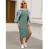 image:imageANRABESS Womens 34 Sleeve Midi T Shirt Fall Dresses  Striped Solid FloralLong Sleeve Slit Crew Neck ampChest Pocket2026 Fall OutfitsCasual Travel Vacation ClothesSummer SpringGreen White Stripe
