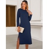 image:imageANRABESS Womens 34 Sleeve Midi T Shirt Fall Dresses  Striped Solid FloralLong Sleeve Slit Crew Neck ampChest Pocket2026 Fall OutfitsCasual Travel Vacation ClothesSummer SpringNavy Blue