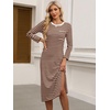 image:imageANRABESS Womens 34 Sleeve Midi T Shirt Fall Dresses  Striped Solid FloralLong Sleeve Slit Crew Neck ampChest Pocket2026 Fall OutfitsCasual Travel Vacation ClothesSummer SpringBrown White Stripe