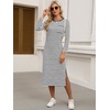 image:imageANRABESS Womens 34 Sleeve Midi T Shirt Fall Dresses  Striped Solid FloralLong Sleeve Slit Crew Neck ampChest Pocket2026 Fall OutfitsCasual Travel Vacation ClothesSummer SpringWhite Black Stripe