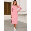 image:imageANRABESS Womens 34 Sleeve Midi T Shirt Fall Dresses  Striped Solid FloralLong Sleeve Slit Crew Neck ampChest Pocket2026 Fall OutfitsCasual Travel Vacation ClothesSummer SpringPink