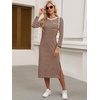 image:imageANRABESS Womens 34 Sleeve Midi T Shirt Fall Dresses  Striped Solid FloralLong Sleeve Slit Crew Neck ampChest Pocket2026 Fall OutfitsCasual Travel Vacation ClothesSummer SpringBrown White Stripe