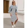 image:imageANRABESS Womens 34 Sleeve Midi T Shirt Fall Dresses  Striped Solid FloralLong Sleeve Slit Crew Neck ampChest Pocket2026 Fall OutfitsCasual Travel Vacation ClothesSummer SpringWhite Black Stripe