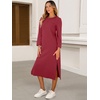 image:imageANRABESS Womens 34 Sleeve Midi T Shirt Fall Dresses  Striped Solid FloralLong Sleeve Slit Crew Neck ampChest Pocket2026 Fall OutfitsCasual Travel Vacation ClothesSummer SpringWine Red