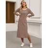image:imageANRABESS Womens 34 Sleeve Midi T Shirt Fall Dresses  Striped Solid FloralLong Sleeve Slit Crew Neck ampChest Pocket2026 Fall OutfitsCasual Travel Vacation ClothesSummer SpringBrown White Stripe