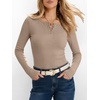 image:imageANRABESS Womens Long Sleeve Shirts Fall Henley Tops  Ribbed Knit Slim Fit Tee Soft Layer Work TShirts Business Casual 2026 Fall Outfits Travel Vacation Everyday Wear ClothesKhaki