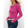 image:imageANRABESS Womens Long Sleeve Shirts Fall Henley Tops  Ribbed Knit Slim Fit Tee Soft Layer Work TShirts Business Casual 2026 Fall Outfits Travel Vacation Everyday Wear ClothesHot Pink