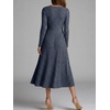 image:imageANRABESS Womens Long Sleeve V Neck A Line Fall Midi Dress  Ribbed Knit Empire Waist with Pockets Casual Swing Flowy Winter DressesSoft Stretchy Office WorkDate Night Everyday WearNavy Blue