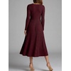 image:imageANRABESS Womens Long Sleeve V Neck A Line Fall Midi Dress  Ribbed Knit Empire Waist with Pockets Casual Swing Flowy Winter DressesSoft Stretchy Office WorkDate Night Everyday WearBurgundy