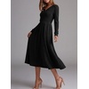 image:imageANRABESS Womens Long Sleeve V Neck A Line Fall Midi Dress  Ribbed Knit Empire Waist with Pockets Casual Swing Flowy Winter DressesSoft Stretchy Office WorkDate Night Everyday WearBlack