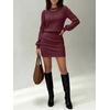 image:imageANRABESS Womens Puff Sleeve Fall Bodycon Mini Sweater Dress  Lightweight Soft Ribbed Knit Fabric Crewneck Ruched Sexy Short Dresses Date Night Party Winter Casual Lounge OutfitsWine Red