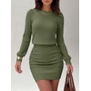 image:imageANRABESS Womens Puff Sleeve Fall Bodycon Mini Sweater Dress  Lightweight Soft Ribbed Knit Fabric Crewneck Ruched Sexy Short Dresses Date Night Party Winter Casual Lounge OutfitsArmy Green