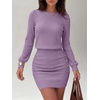 image:imageANRABESS Womens Puff Sleeve Fall Bodycon Mini Sweater Dress  Lightweight Soft Ribbed Knit Fabric Crewneck Ruched Sexy Short Dresses Date Night Party Winter Casual Lounge OutfitsPurple