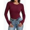 image:imageANRABESS Womens Ribbed Henley Top Long Sleeve Shirts  Slim Fitted Tee Soft Comfy Business Casual 0ffice Work Outfits Going Out Daily Wear Fall Spring Transition ClothingBurgundy