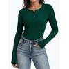 image:imageANRABESS Womens Ribbed Henley Top Long Sleeve Shirts  Slim Fitted Tee Soft Comfy Business Casual 0ffice Work Outfits Going Out Daily Wear Fall Spring Transition ClothingDeep Green