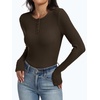 image:imageANRABESS Womens Ribbed Henley Top Long Sleeve Shirts  Slim Fitted Tee Soft Comfy Business Casual 0ffice Work Outfits Going Out Daily Wear Fall Spring Transition ClothingCoffee