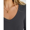 image:imageANRABESS Womens V Neck Long Sleeve Bodysuits Tops  Slim Fit Body Suits Soft Ribbed Knit Going Out Vacation Casual Everyday Wear Fall Spring Winter Layering ClothingCharcoal