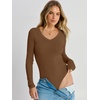 image:imageANRABESS Womens V Neck Long Sleeve Bodysuits Tops  Slim Fit Body Suits Soft Ribbed Knit Going Out Vacation Casual Everyday Wear Fall Spring Winter Layering ClothingBrown