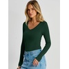 image:imageANRABESS Womens V Neck Long Sleeve Bodysuits Tops  Slim Fit Body Suits Soft Ribbed Knit Going Out Vacation Casual Everyday Wear Fall Spring Winter Layering ClothingDeep Green