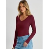 image:imageANRABESS Womens V Neck Long Sleeve Bodysuits Tops  Slim Fit Body Suits Soft Ribbed Knit Going Out Vacation Casual Everyday Wear Fall Spring Winter Layering ClothingDeep Red