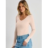image:imageANRABESS Womens V Neck Long Sleeve Bodysuits Tops  Slim Fit Body Suits Soft Ribbed Knit Going Out Vacation Casual Everyday Wear Fall Spring Winter Layering ClothingLight Pink