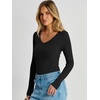 image:imageANRABESS Womens V Neck Long Sleeve Bodysuits Tops  Slim Fit Body Suits Soft Ribbed Knit Going Out Vacation Casual Everyday Wear Fall Spring Winter Layering ClothingBlack