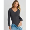image:imageANRABESS Womens V Neck Long Sleeve Bodysuits Tops  Slim Fit Body Suits Soft Ribbed Knit Going Out Vacation Casual Everyday Wear Fall Spring Winter Layering ClothingCharcoal