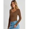 image:imageANRABESS Womens V Neck Long Sleeve Bodysuits Tops  Slim Fit Body Suits Soft Ribbed Knit Going Out Vacation Casual Everyday Wear Fall Spring Winter Layering ClothingBrown