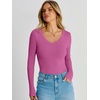 image:imageANRABESS Womens V Neck Long Sleeve Bodysuits Tops  Slim Fit Body Suits Soft Ribbed Knit Going Out Vacation Casual Everyday Wear Fall Spring Winter Layering ClothingHot Pink