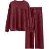 image:imageANRABESS Lounge Sets for Women Fuzzy Fleece Pajama Set  2 Piece Knit Sweater Fall Outfits Long Sleeve Top amp Wide Leg Pants Winter Cozy Matching Pjs Comfy 2026 Loungewear ClothesWine Red