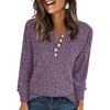 image:imageANRABESS Ribbed Long Sleeve Henley Shirts for Women  Soft lightweight Sweaters Loose Fit Office Work Casual Daily Wear Tunic 2026 Fall Winter Transition OutfitsPurple