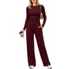 image:imageANRABESS Womens 2 Piece Lounge Sets 2026 Fall Trendy Outfits  Long Sleeve Side Ruching Top Wide Leg Drawstring Pants with Pockets Soft Comfy Airport Travel Matching Set Winter ClothesDeep Red