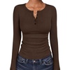 image:imageANRABESS Womens Long Sleeve Shirts Fall Henley Tops  Ribbed Knit Slim Fit Tee Soft Layer Work TShirts Business Casual 2026 Fall Outfits Travel Vacation Everyday Wear ClothesDeep Brown