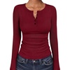 image:imageANRABESS Womens Long Sleeve Shirts Fall Henley Tops  Ribbed Knit Slim Fit Tee Soft Layer Work TShirts Business Casual 2026 Fall Outfits Travel Vacation Everyday Wear ClothesDeep Red