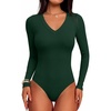 image:imageANRABESS Womens V Neck Long Sleeve Bodysuits Tops  Slim Fit Body Suits Soft Ribbed Knit Going Out Vacation Casual Everyday Wear Fall Spring Winter Layering ClothingDeep Green