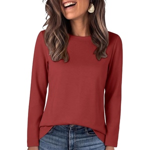 image:imageANRABESS Long Sleeve Shirts for Women Crew Neck Fall Top  Soft Comfy Wrinkle Free Tshirts Basic Tee Winter Layer Clothing Business Casual Work OutfitsTravel Daily WearWine Red