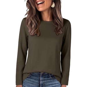 image:imageANRABESS Long Sleeve Shirts for Women Crew Neck Fall Top  Soft Comfy Wrinkle Free Tshirts Basic Tee Winter Layer Clothing Business Casual Work OutfitsTravel Daily WearDark Brown