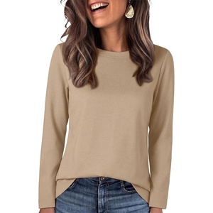 image:imageANRABESS Long Sleeve Shirts for Women Crew Neck Fall Top  Soft Comfy Wrinkle Free Tshirts Basic Tee Winter Layer Clothing Business Casual Work OutfitsTravel Daily WearAlmond