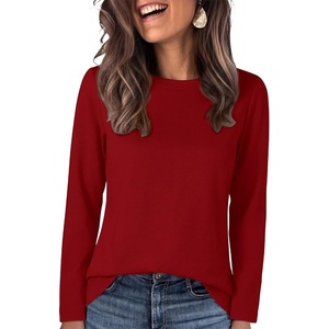 image:imageANRABESS Long Sleeve Shirts for Women Crew Neck Fall Top  Soft Comfy Wrinkle Free Tshirts Basic Tee Winter Layer Clothing Business Casual Work OutfitsTravel Daily WearRed