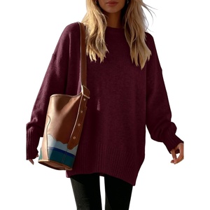 image:imageANRABESS Oversized Sweaters for Women Batwing Fall Outfits  Long Sleeve Crew Neck Pullover Cozy Casual Loose Knit Tops Cute Office Work Travel Vacation Winter Fashion ClothingDrak Red