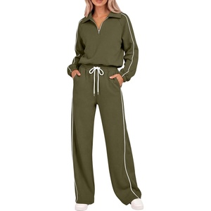 image:imageANRABESS Sweatsuits for Women 2 Piece Outfit 2026 Fall Matching Lounge Sets  Striped Half Zip Fleece Pullover Sweat Set Wide Leg Sweatpants amp Pockets Trendy Fashion Track Suits Casual Winter ClothesArmy Green