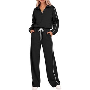 image:imageANRABESS Sweatsuits for Women 2 Piece Outfit 2026 Fall Matching Lounge Sets  Striped Half Zip Fleece Pullover Sweat Set Wide Leg Sweatpants amp Pockets Trendy Fashion Track Suits Casual Winter ClothesBlack