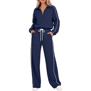 image:imageANRABESS Sweatsuits for Women 2 Piece Outfit 2026 Fall Matching Lounge Sets  Striped Half Zip Fleece Pullover Sweat Set Wide Leg Sweatpants amp Pockets Trendy Fashion Track Suits Casual Winter ClothesNavy Blue