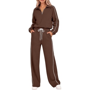 image:imageANRABESS Sweatsuits for Women 2 Piece Outfit 2026 Fall Matching Lounge Sets  Striped Half Zip Fleece Pullover Sweat Set Wide Leg Sweatpants amp Pockets Trendy Fashion Track Suits Casual Winter ClothesCoffee